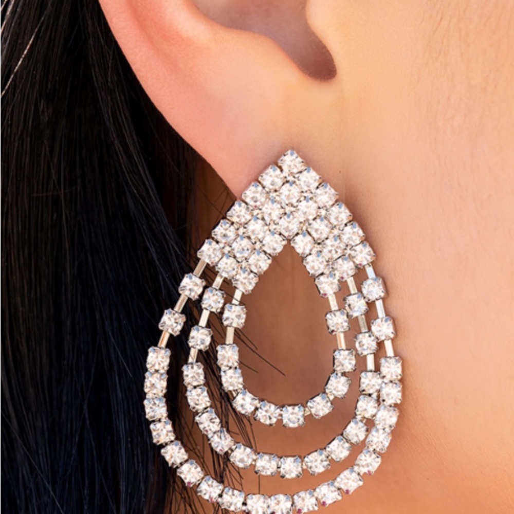 Paparazzi Silver Crystal Teardrop Earrings